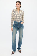 Celine Cream & Navy Wool Patterned Shirt