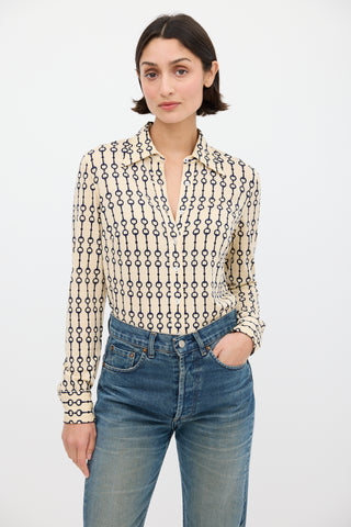Celine Cream & Navy Wool Patterned Shirt