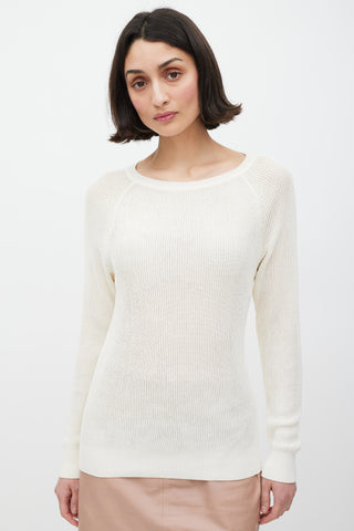 Celine Cream Ribbed Knit Sweater
