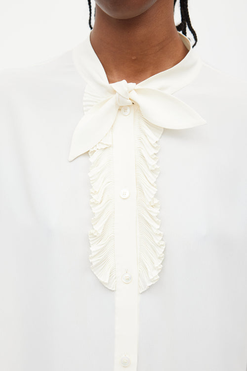 Celine Cream Ruffle & Neck Tie Shirt