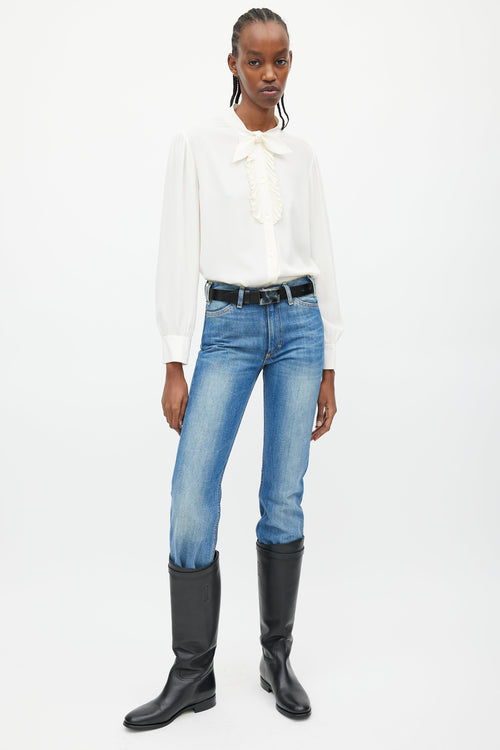 Celine Cream Ruffle & Neck Tie Shirt