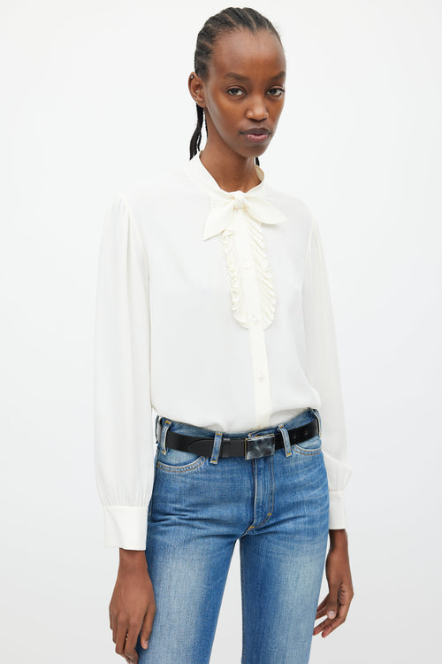 Celine Cream Ruffle & Neck Tie Shirt