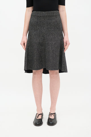 Celine Dark Grey Wool & Linen Tweed Flared Midi Skirt