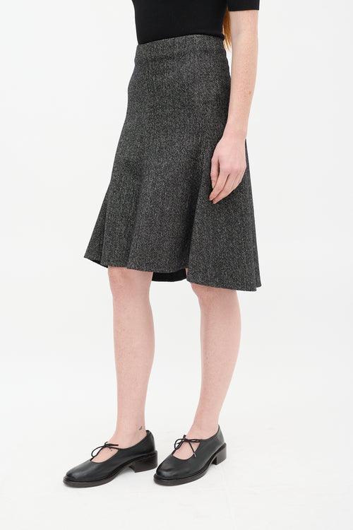 Celine Dark Grey Wool & Linen Tweed Flared Midi Skirt