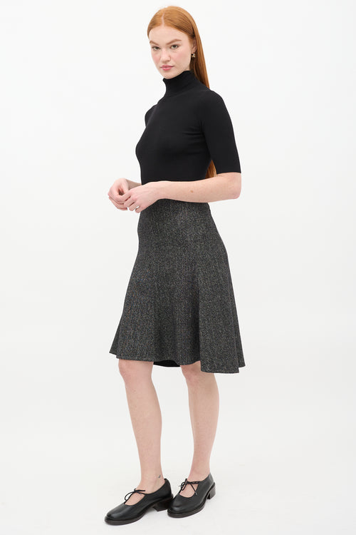 Celine Dark Grey Wool & Linen Tweed Flared Midi Skirt