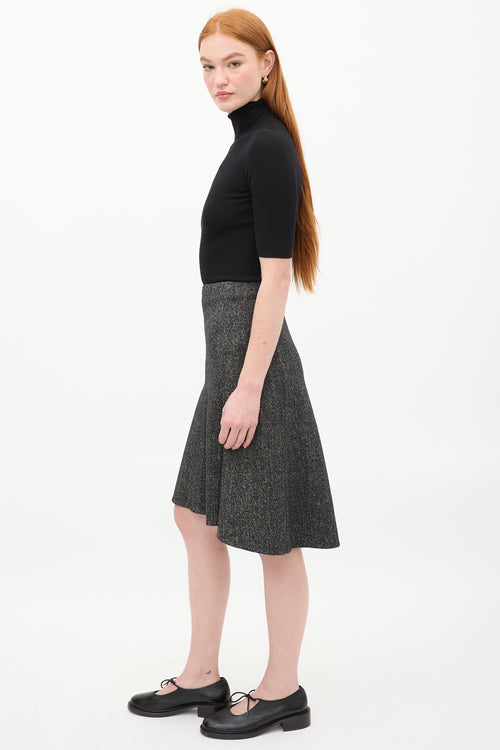 Celine Dark Grey Wool & Linen Tweed Flared Midi Skirt