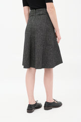 Celine Dark Grey Wool & Linen Tweed Flared Midi Skirt
