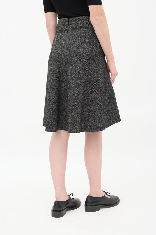 Celine Dark Grey Wool & Linen Tweed Flared Midi Skirt