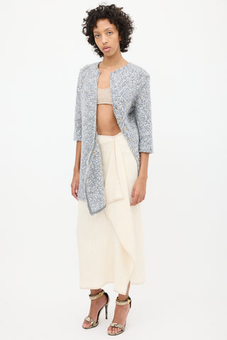 Celine Fall 2014 Blue & Grey Boucle Asymmetrical Button Coat