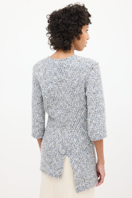 Celine Fall 2014 Blue & Grey Boucle Asymmetrical Button Coat