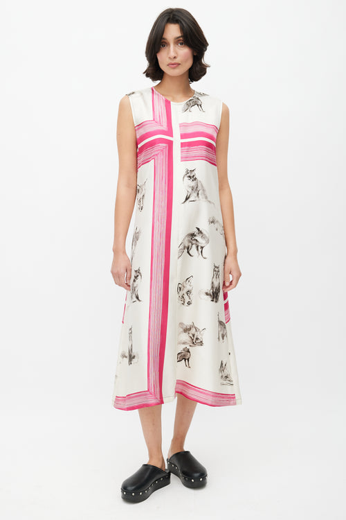 Celine Fall 2015 Cream & Multi Silk Print Dress