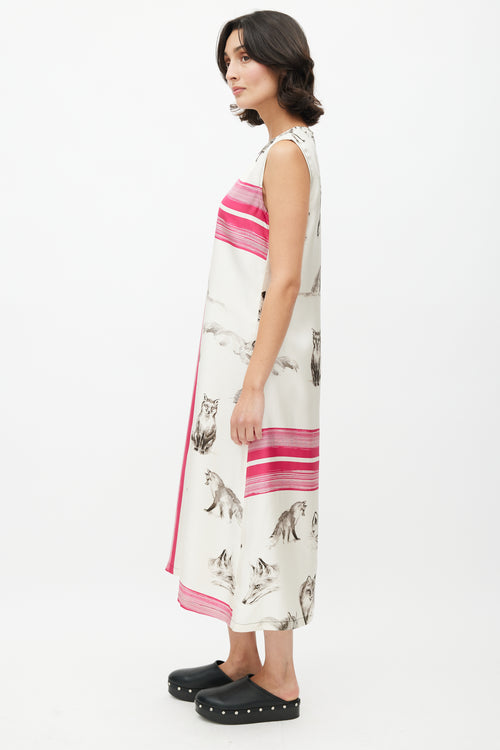 Celine Fall 2015 Cream & Multi Silk Print Dress