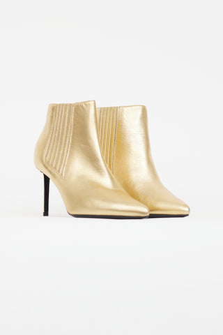 Celine Gold Leather Stiletto Ankle Boot