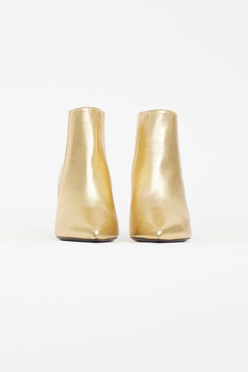 Celine Gold Leather Stiletto Ankle Boot