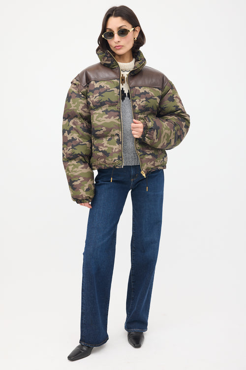 Celine Green & Brown Camouflage Modular Puffer Jacket