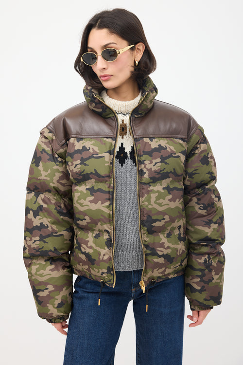 Celine Green & Brown Camouflage Modular Puffer Jacket