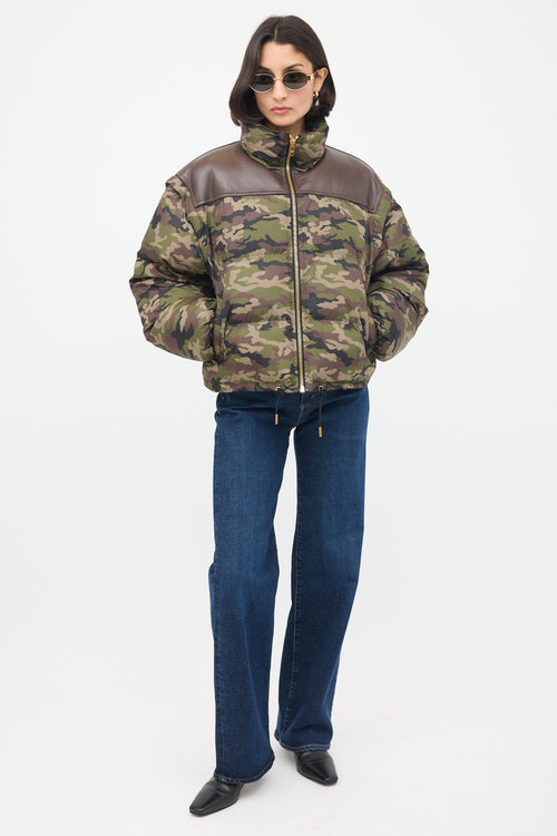 Celine Green & Brown Camouflage Modular Puffer Jacket