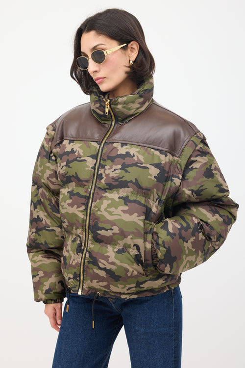 Celine Green & Brown Camouflage Modular Puffer Jacket