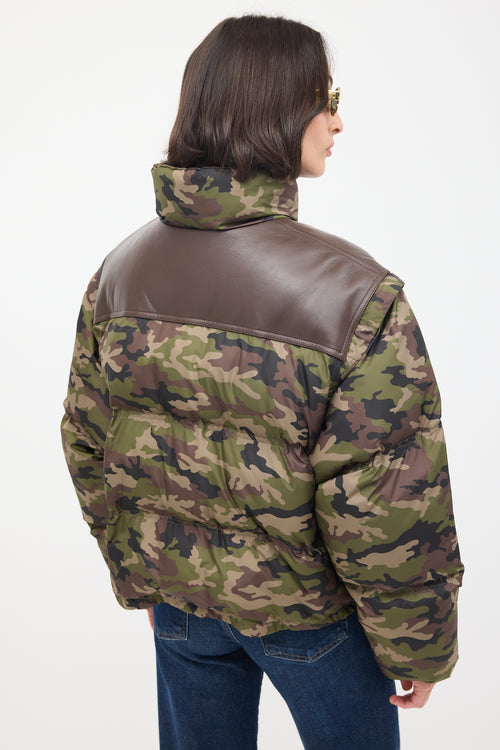 Celine Green & Brown Camouflage Modular Puffer Jacket