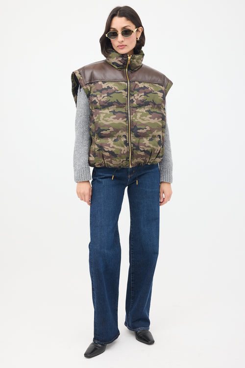 Celine Green & Brown Camouflage Modular Puffer Jacket