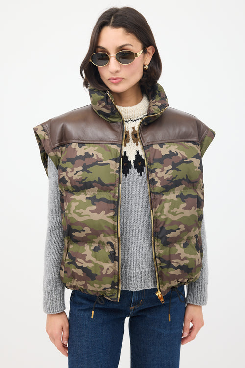 Celine Green & Brown Camouflage Modular Puffer Jacket