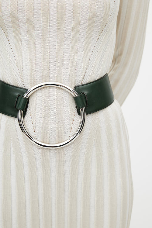 Celine Green Leather Silver Ring Waist Belt