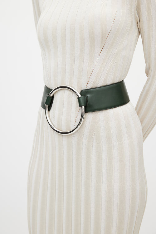 Celine Green Leather Silver Ring Waist Belt