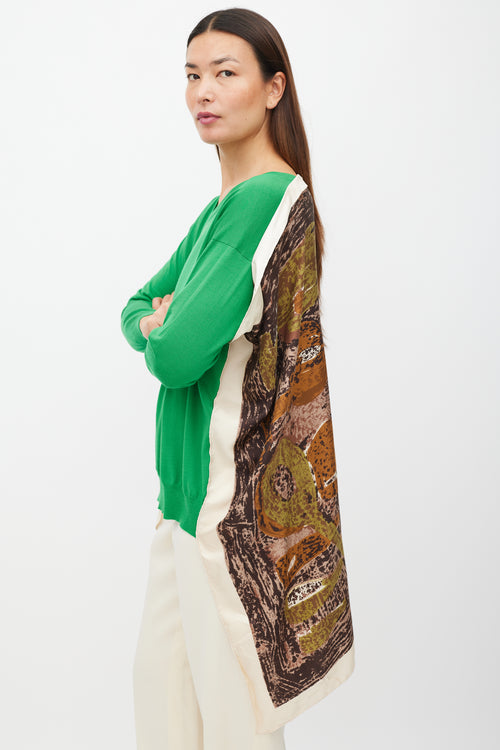 Celine Green & Multicolour Silk Scarf Sweater
