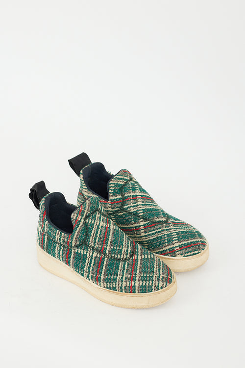 Celine Green & Multicolour Tweed Slip On Sneaker