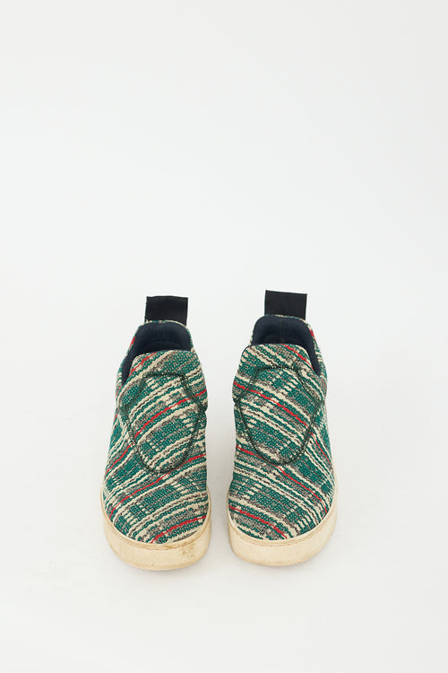 Celine Green & Multicolour Tweed Slip On Sneaker