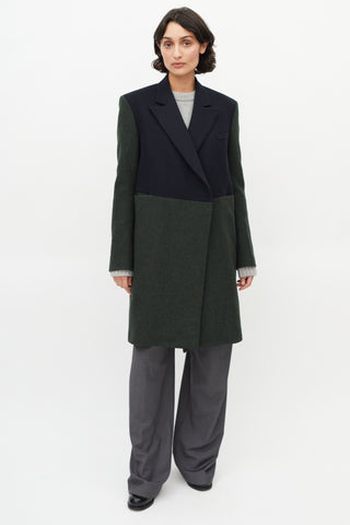 Celine Green & Navy Wool Panelled Coat