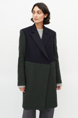 Celine Green & Navy Wool Panelled Coat