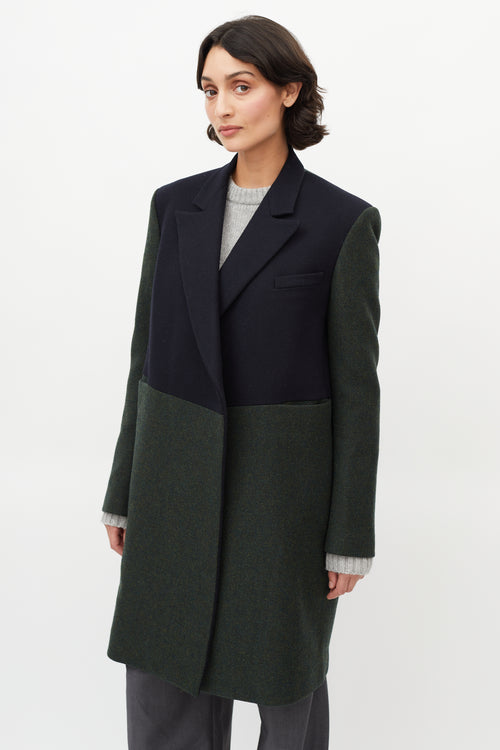 Celine Green & Navy Wool Panelled Coat
