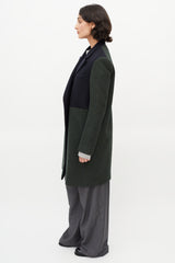 Celine Green & Navy Wool Panelled Coat