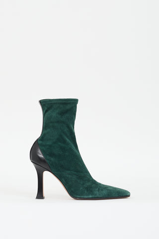 Celine Green Suede & Black Leather Heeled Boot