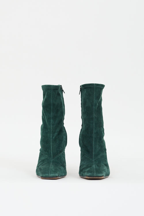 Celine Green Suede & Black Leather Heeled Boot