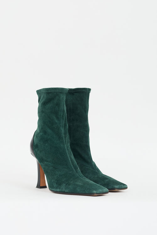 Celine Green Suede & Black Leather Heeled Boot