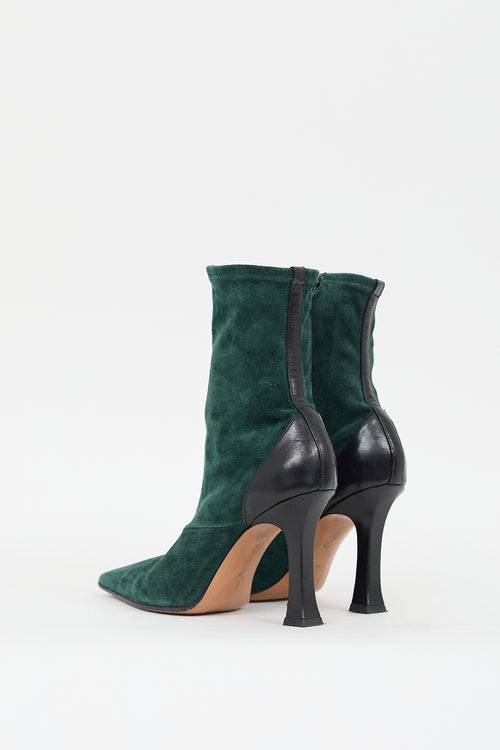 Celine Green Suede & Black Leather Heeled Boot