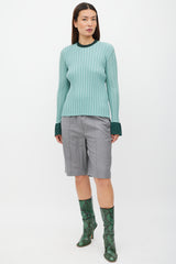 Celine Green Two Tone Ribbed Knit Sweater