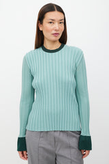 Celine Green Two Tone Ribbed Knit Sweater