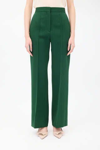 Celine Green Wool Pintuck Wide Leg Trouser