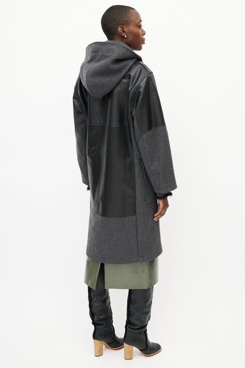 Celine Grey & Black Hooded Wool Coat