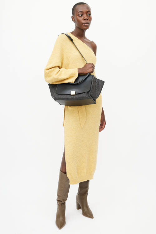 Celine Grey & Black Trapeze Wool Bag