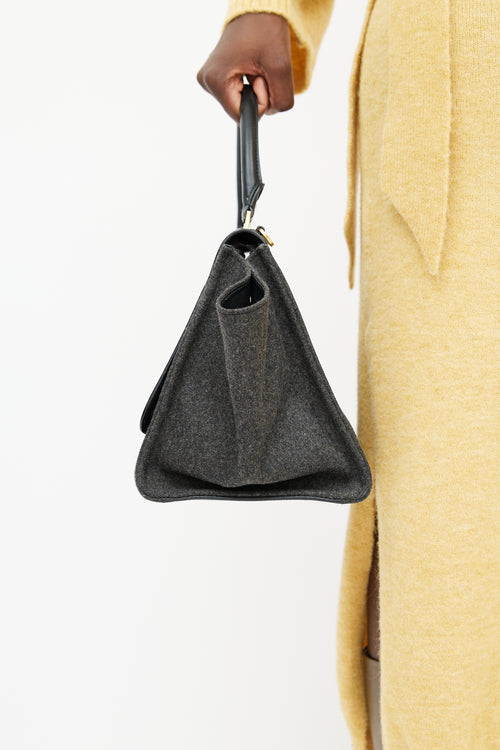 Celine Grey & Black Trapeze Wool Bag