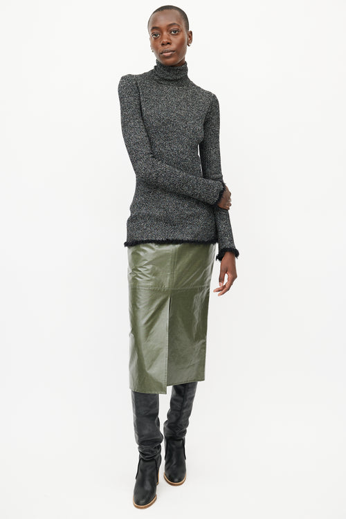 Celine Grey & Black Wool Fringe Sweater