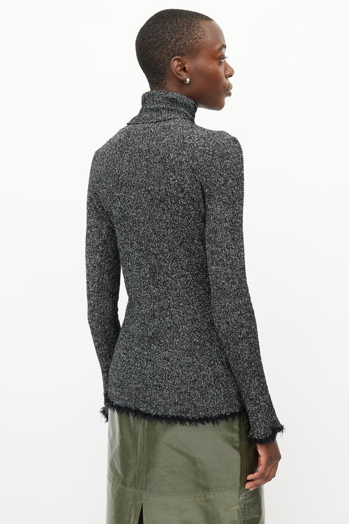 Celine Grey & Black Wool Fringe Sweater