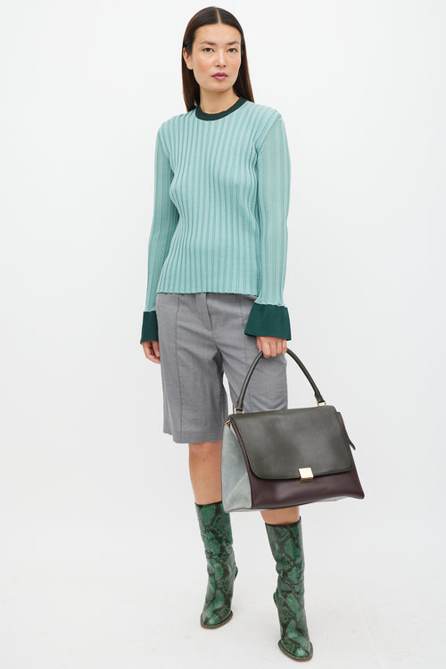 Celine Grey & Burgundy Leather Trapeze Bag