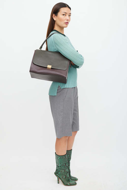 Celine Grey & Burgundy Leather Trapeze Bag