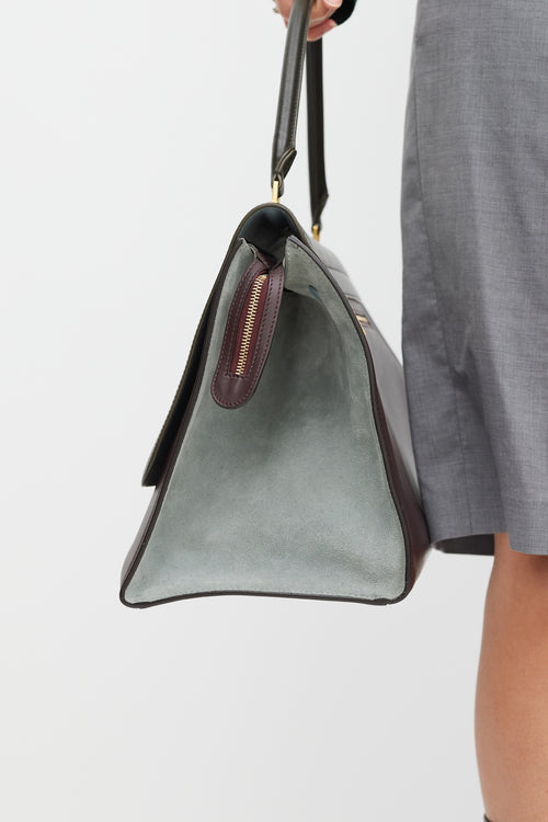 Celine Grey & Burgundy Leather Trapeze Bag