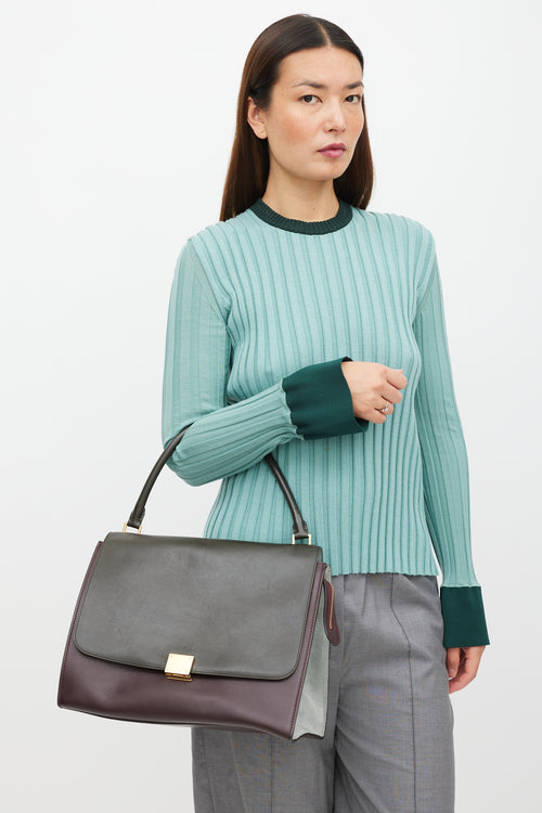 Celine Grey & Burgundy Leather Trapeze Bag